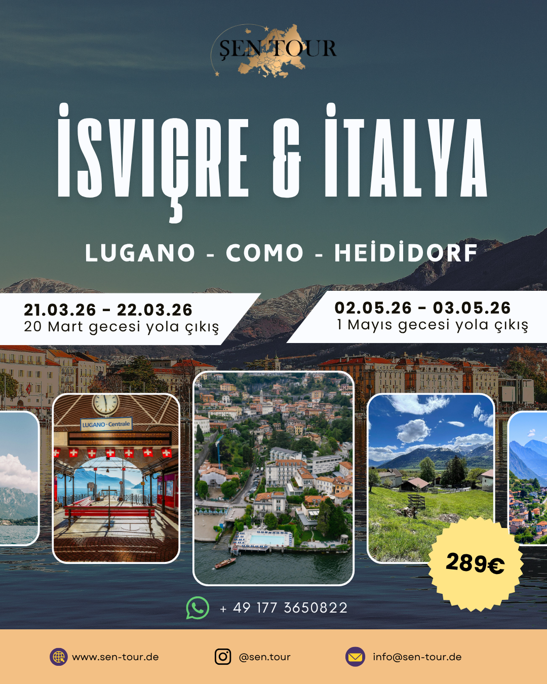 Şen Tour İsviçre & İtalya Turu – Lugano, Como, Heididorf posteri